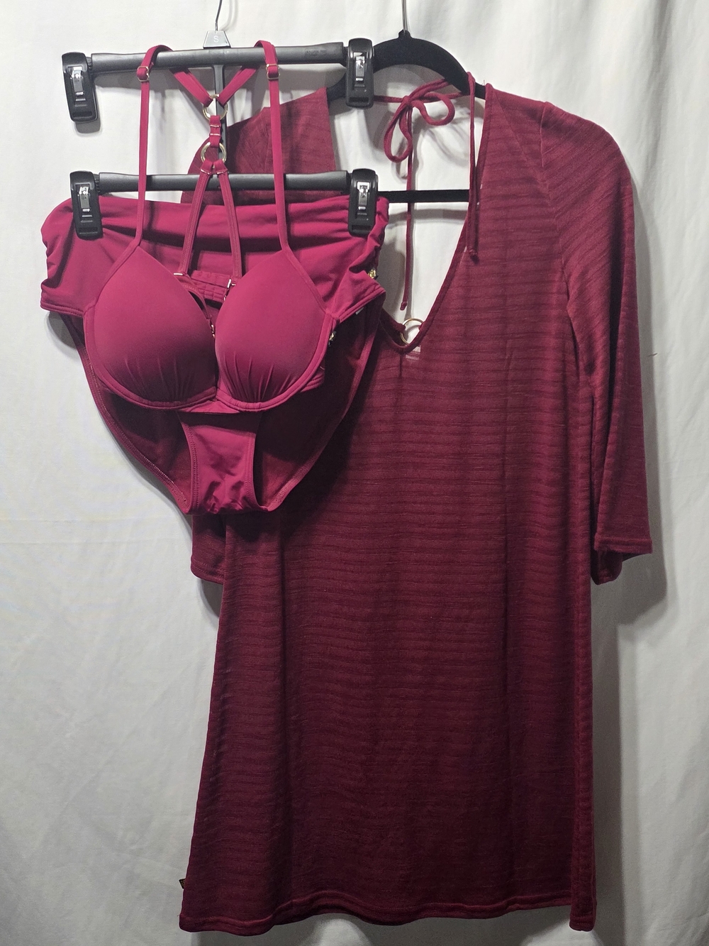 ​🌺 NEW Stunning 3-Piece Burgundy Bikini Set with Matching Cover-Up
